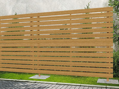 ルシアスフェンス H02型 横板格子 2段支柱 自立建て用 木調カラー