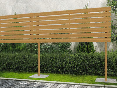 ルシアスフェンス H02型 横板格子 2段支柱 上だけ設置 自立建て用 木調カラー