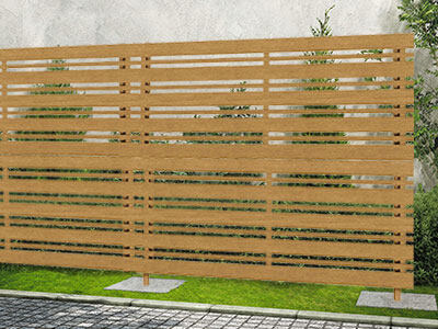 ルシアスフェンス H03型 横板格子＋細横格子 2段支柱 自立建て用 木調カラー