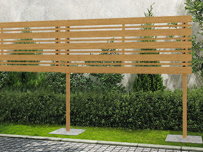 ルシアスフェンス H03型 横板格子＋細横格子 2段支柱 上だけ設置 自立建て用 木調カラー